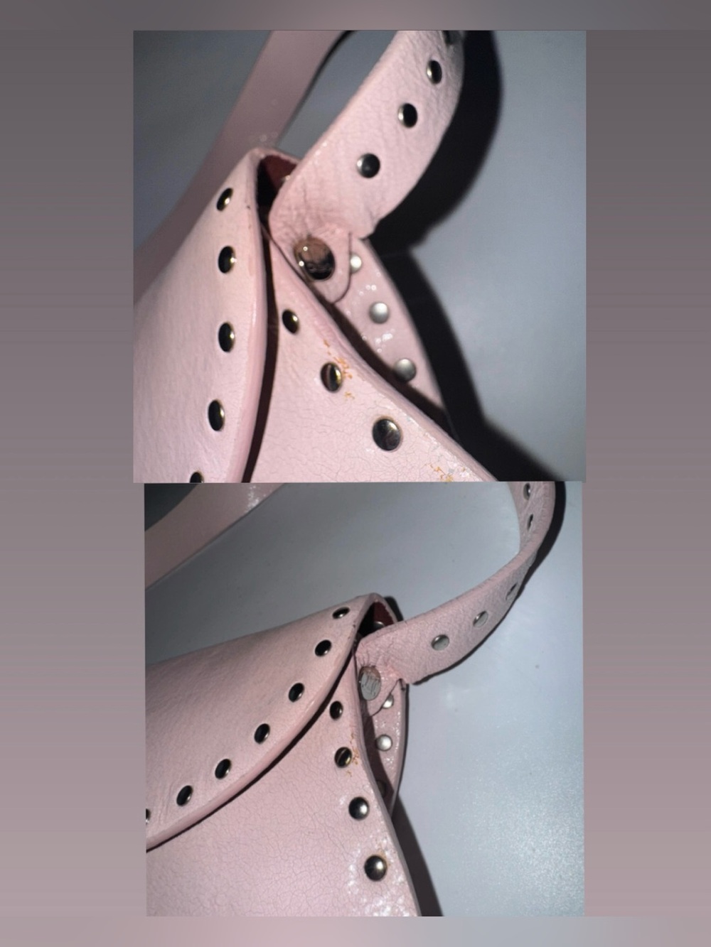 Celine Triomphe Poulbot Vintage Italy Designer Shoulder Bag Pink Studded - Picture 5 of 16